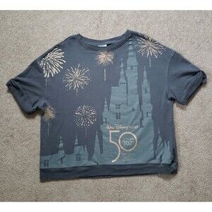 Walt Disney World Parks 50th Anniversary Fireworks Short Sleeve Sweater Gray XL